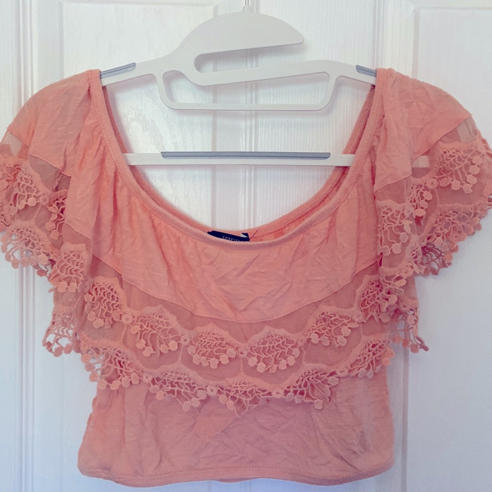 Forever21 Off-Shoulder Salmon-colored Top